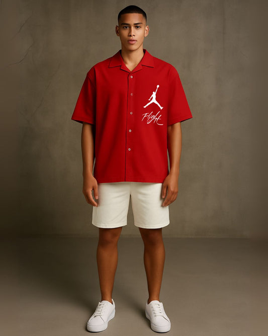 WHITE FLIGHT HALF SLEEVE SHIRT WITH SHORTS CORDSET (RED AND WHITE )(*)