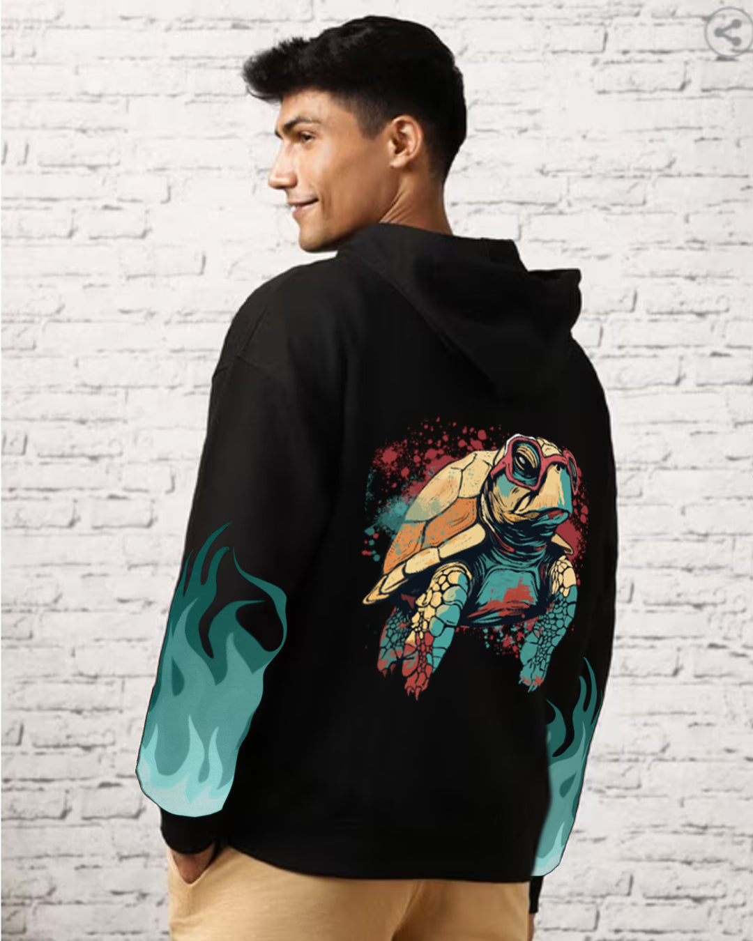 Men's Oversized Hoodie - Turtle Flames