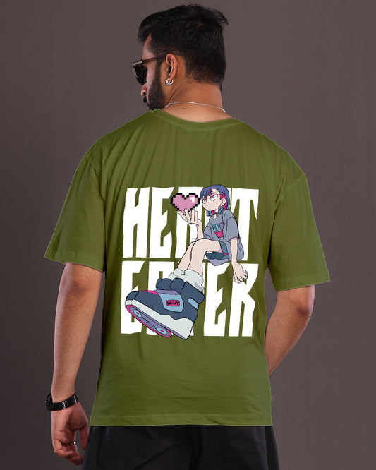 Men's Olive Heart Eater Oversized Tee