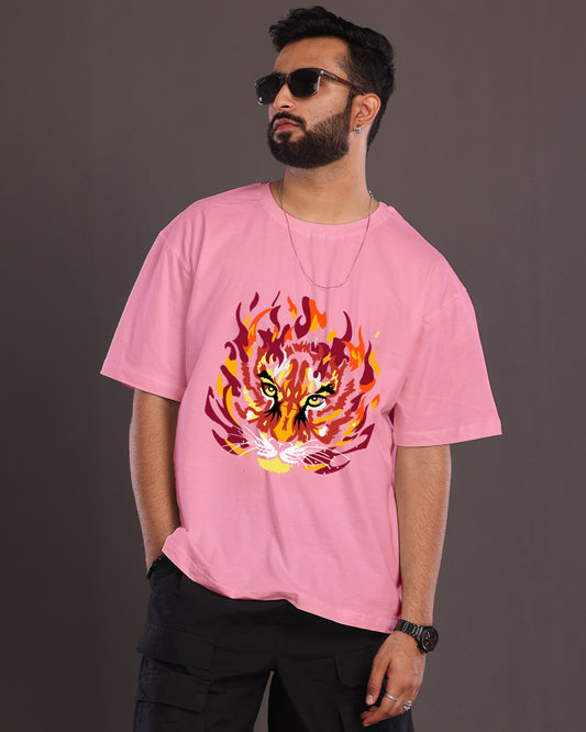 Roar in Style with Men's Pink Oversized Tiger T-Shirt