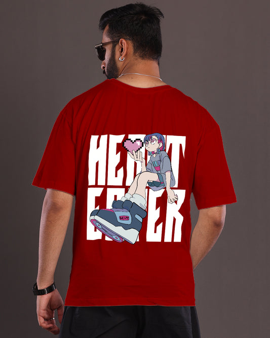 Heart Eater Hues: Premium Red Oversized T-Shirt for Men