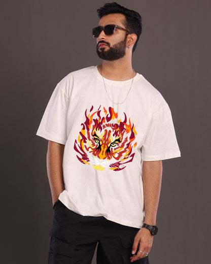 Men's White Oversized Tiger Print T-Shirt