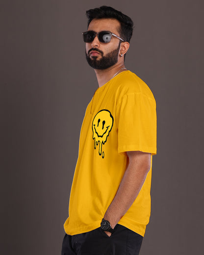 Get Smiley with Our Men's Yellow Oversized T-Shirt: Comfortable & Trendy!