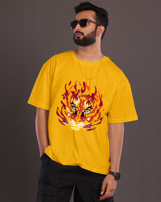 Bold & Bright: Men's Yellow Oversized Tiger T-Shirt