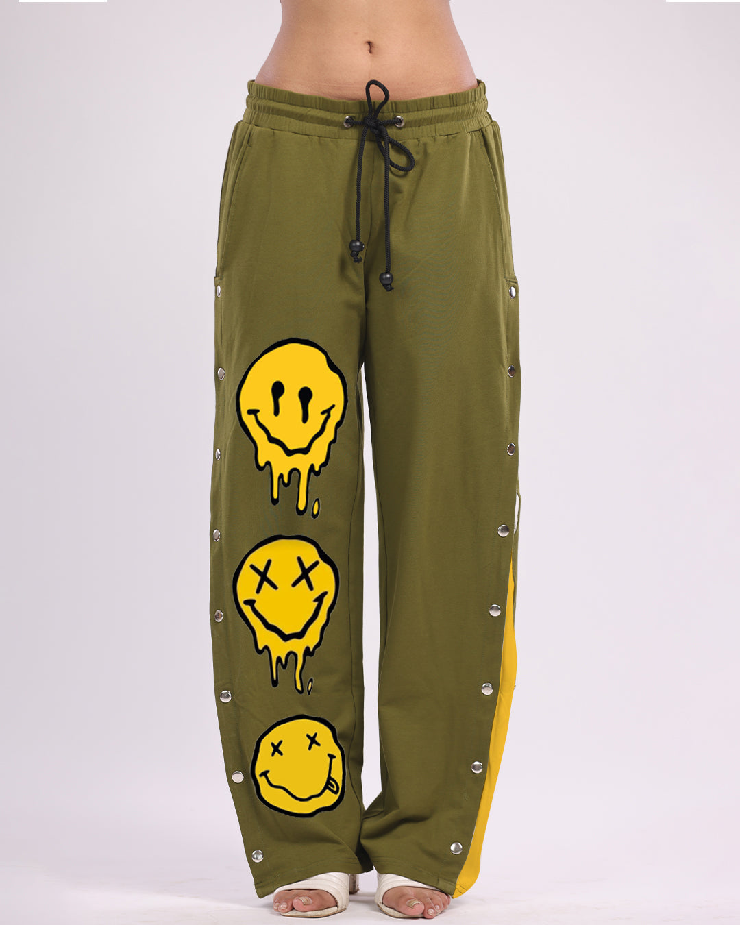 Smiley Women's Olive Snap Button Cotton Trousers
