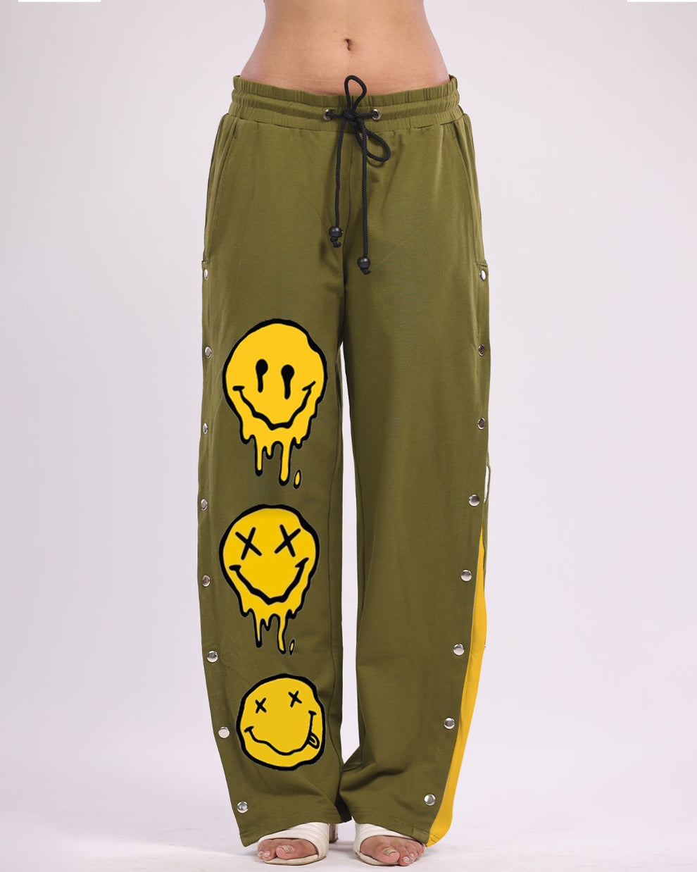 Smiley Women's Olive Snap Button Cotton Trousers(*)
