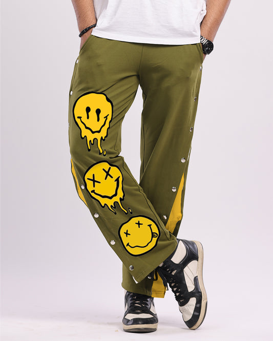 Men olive Snap Buttons Cotton trouser - Smiley