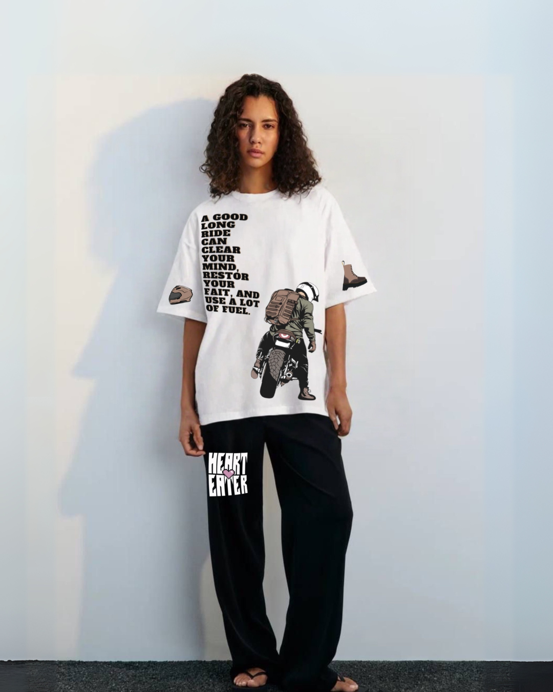 Bike rider t shirt and heart eater pant (white-black)(*)