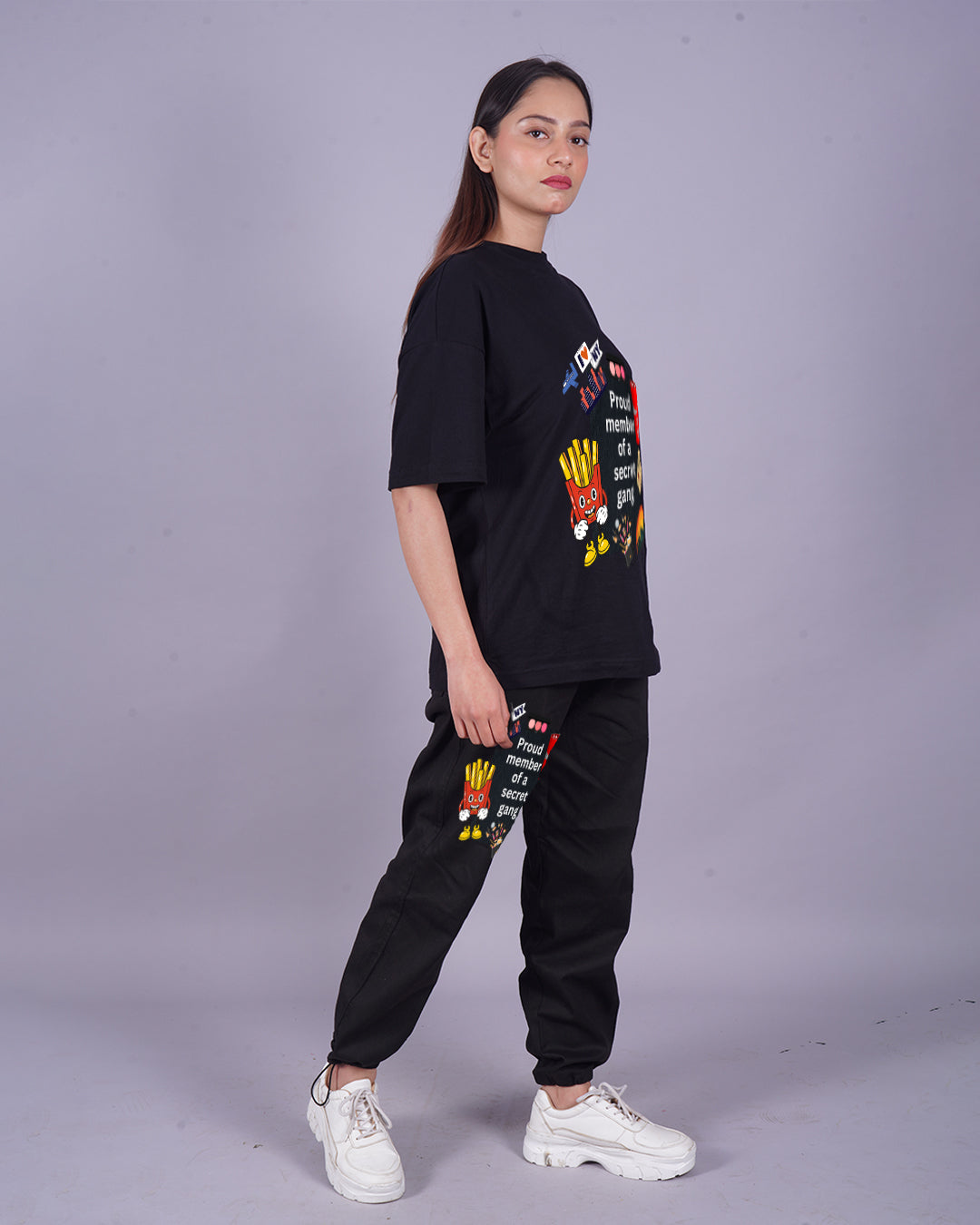 Women Secret Gang Oversized Co-Ord Set - Black and Black