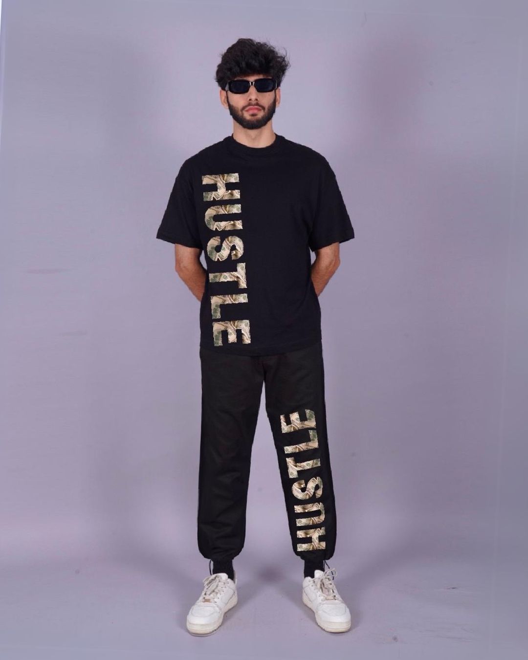 Hustle Hard: Men's Black Oversized Co ord Sets for Men