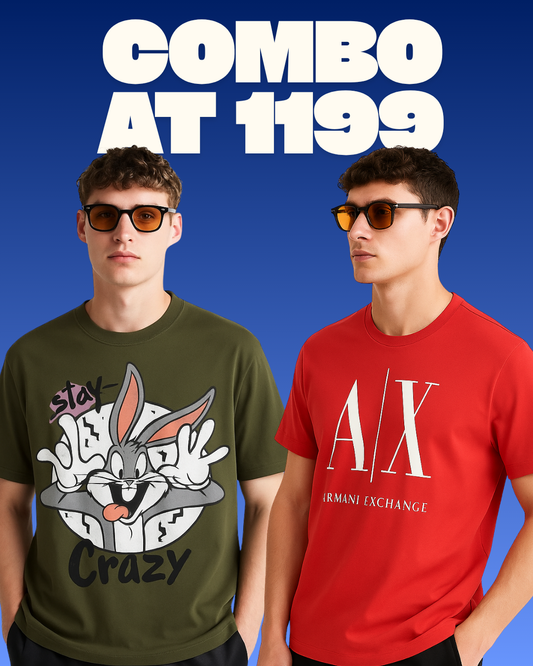 STAY CRAZY  (OLIVE), X/A (RED) TEE COMBO OF 2(*)