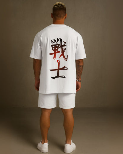 SAMURAI WARRIOR  TEE  WITH SHORTS CORDSET (WHITE AND WHITE ) (*)