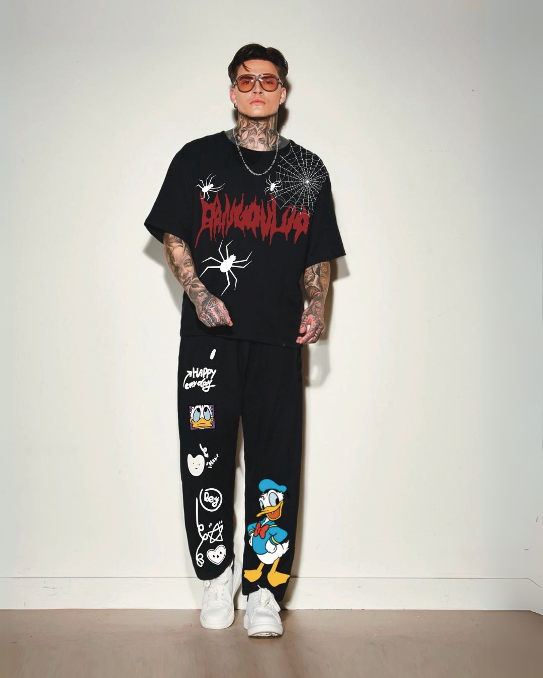 Spidey Net tee with Happy bey duck Cordset (black and black)