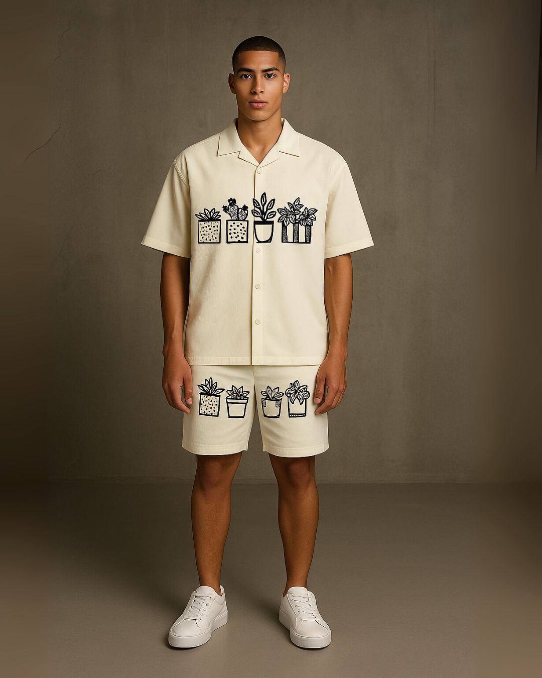 Springtime Half  Shirt With Shorts Cordset (White and White ) (*)