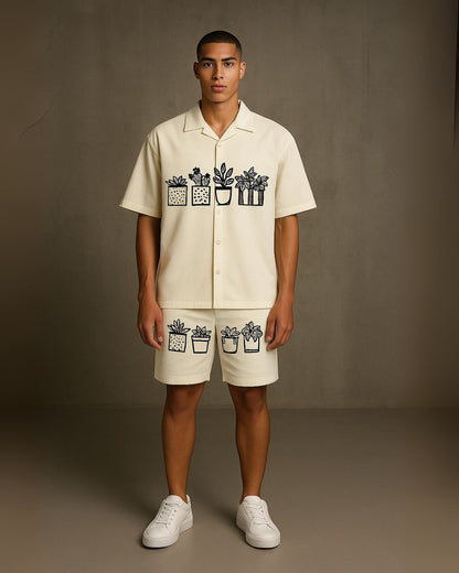 Springtime Half  Shirt With Shorts Cordset (White and White ) (*)