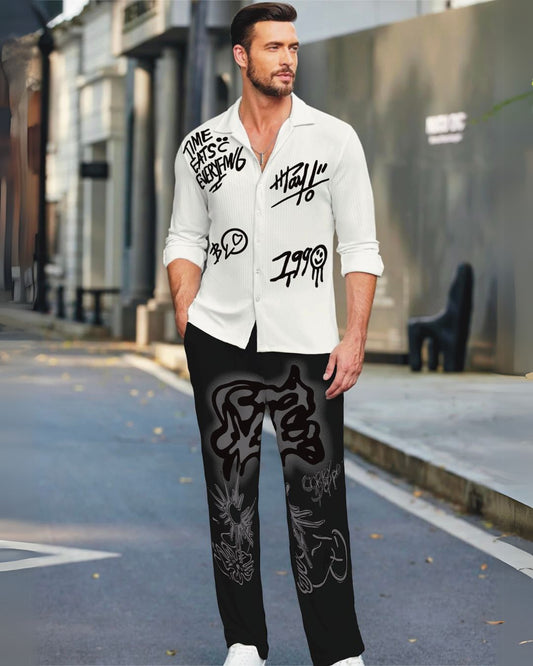 Time eats full Sleeve shirt with corry black pant - white and black