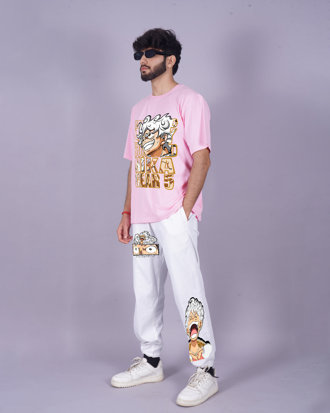 Men's Co Ord Set Oversized in Pink and White with Gear 5