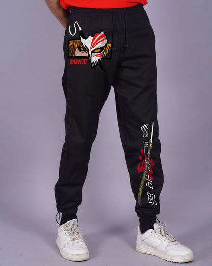 Manga Marvel: Men Black Cargo Pants with Bankai Design