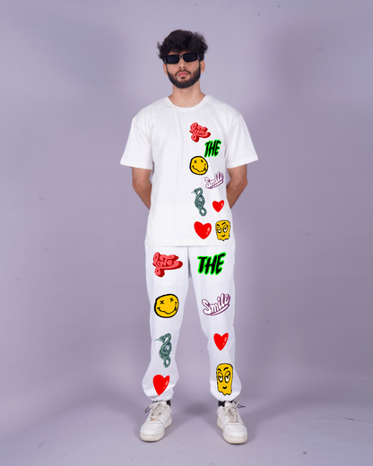 Men's Co ord Set: Love Smiley Two-Piece in White