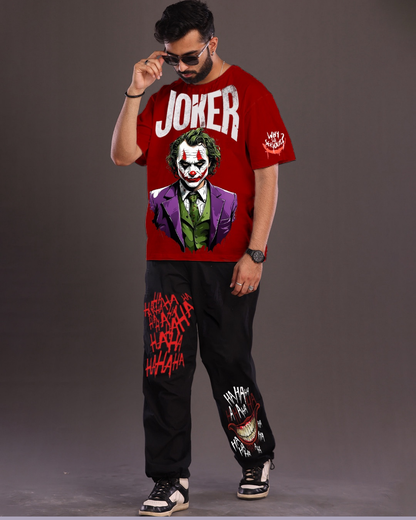 Men's Joker Graphic Oversized Co-ord Set Red and Black