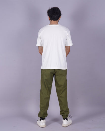 Men's Game Over Oversized Co-Ord Set - White and Olive