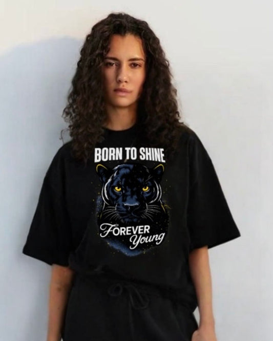 WOMEN'S  BORN TO SHINE OVERSIZED TSHIRT (BLACK)
