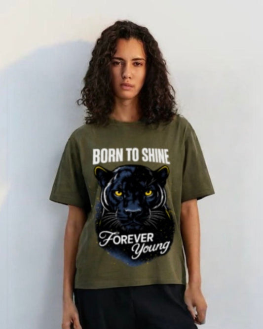 WOMEN'S BORN TO SHINE OVERSIZED TSHIRT (OLIVE )