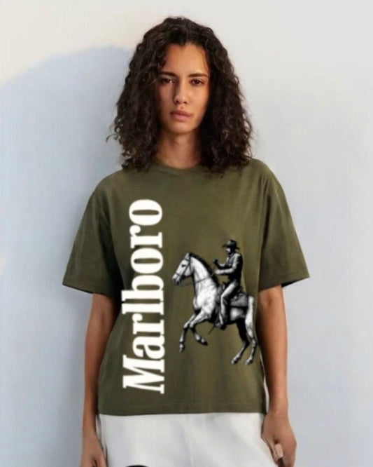 WOMEN'S HORSE MB OVERSIZED TSHIRT (OLIVE)