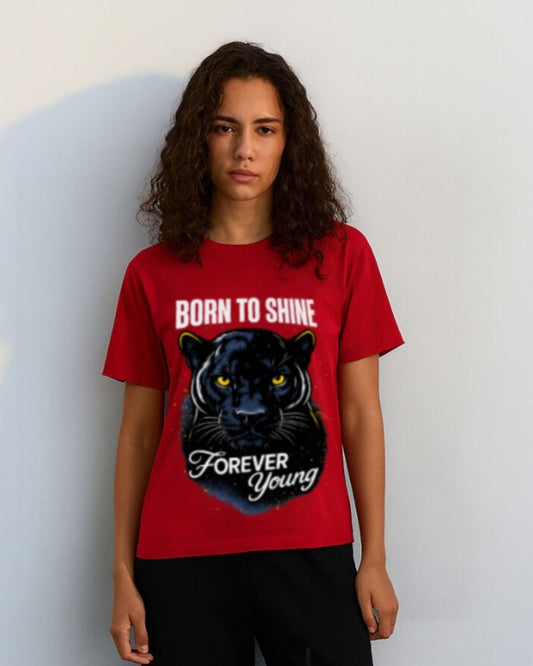 WOMEN'S BORN TO SHINE T-SHIRT (RED )