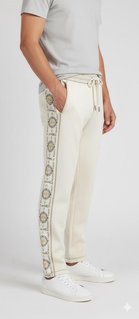 Patch Strip -  White COTTON PANTS