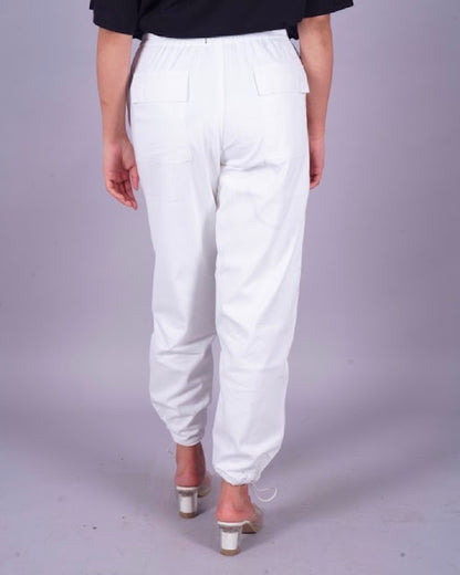 Cloud Nine Comfort: Joker's Women's White Adjustable Cargo Pants