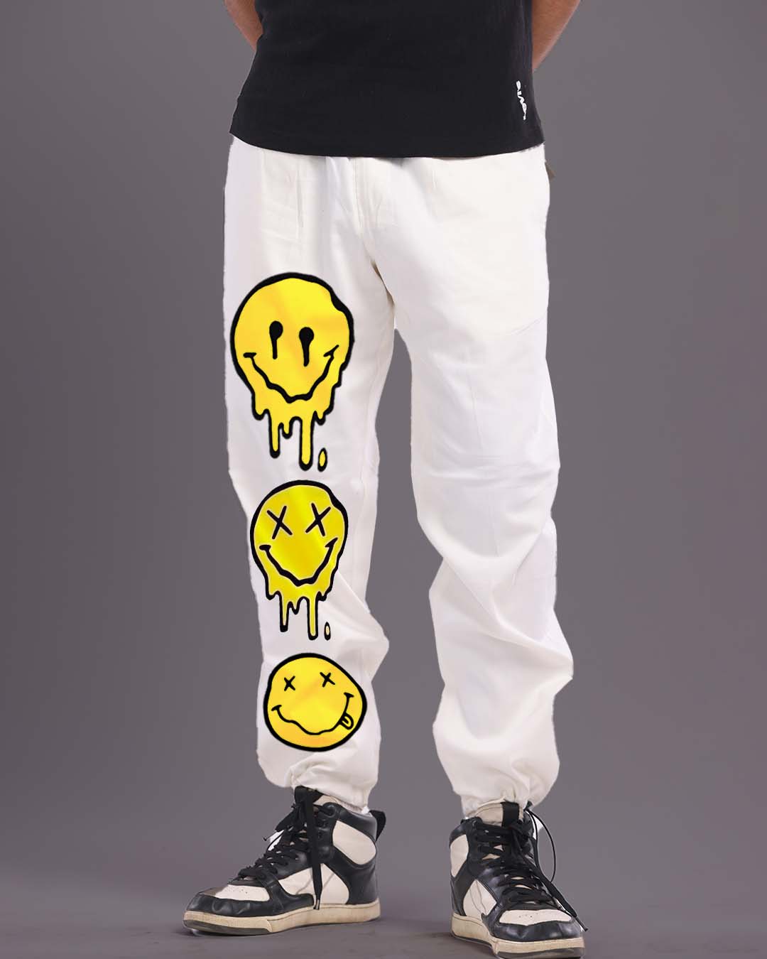 Men's Smiley White Cargo Adjustable Pants