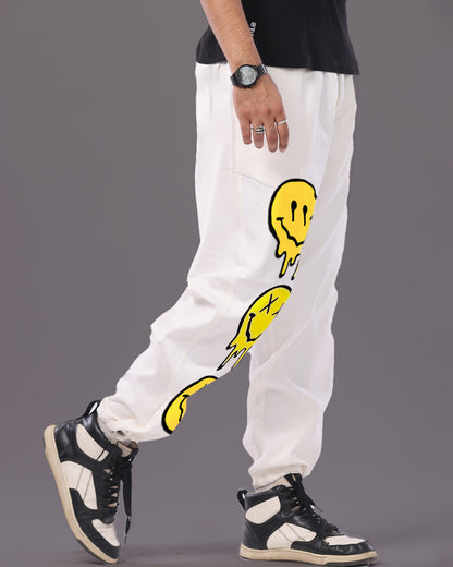 Men's Smiley White Cargo Adjustable Pants