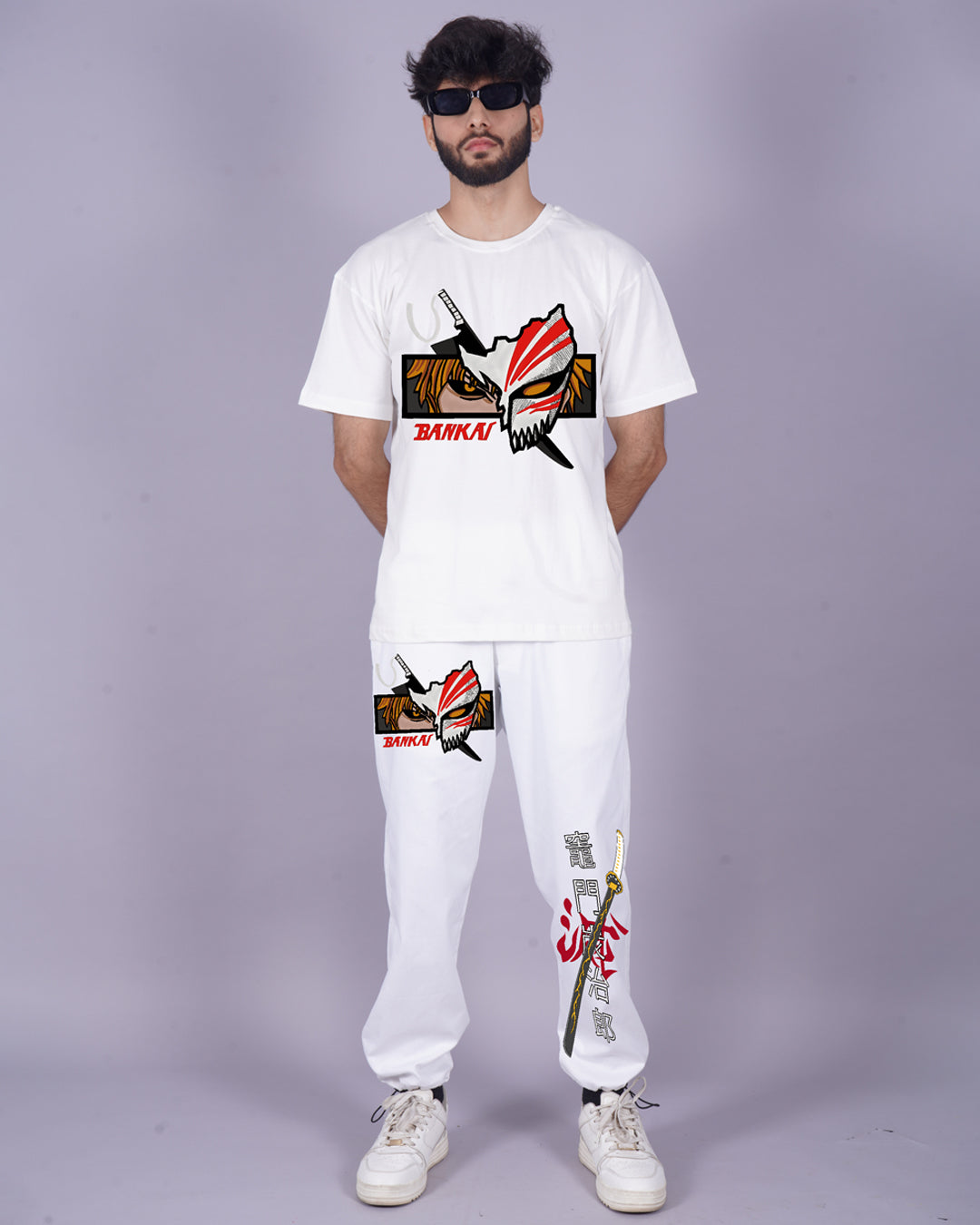 Sleek Style: Men's Oversized White Bankai Co Ord Sets