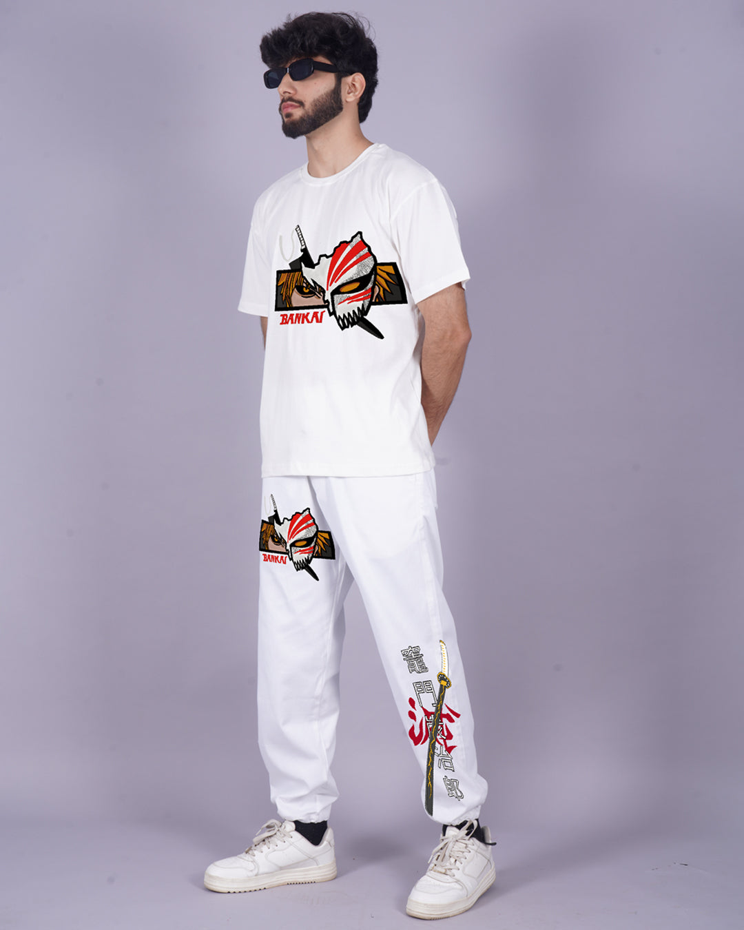 Sleek Style: Men's Oversized White Bankai Co Ord Sets