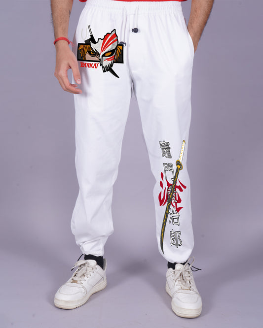 Manga Marvel: Men White Cargo Pants with Bankai Design