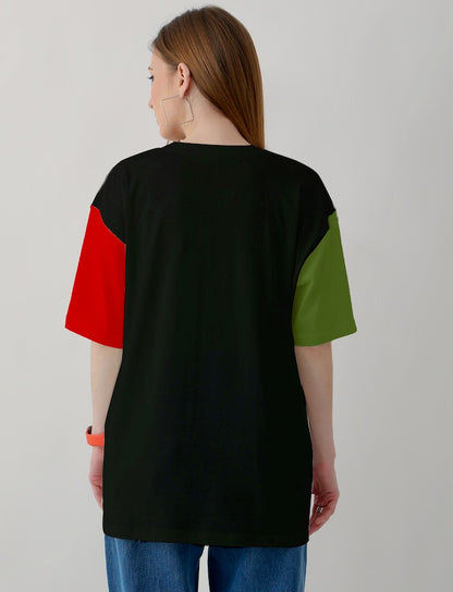 Mirchi - Dual Colour Sleeves Black Oversized Fit Tee