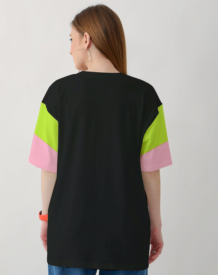 Turtle - Triple Colour Sleeves black Oversized Fit Tee