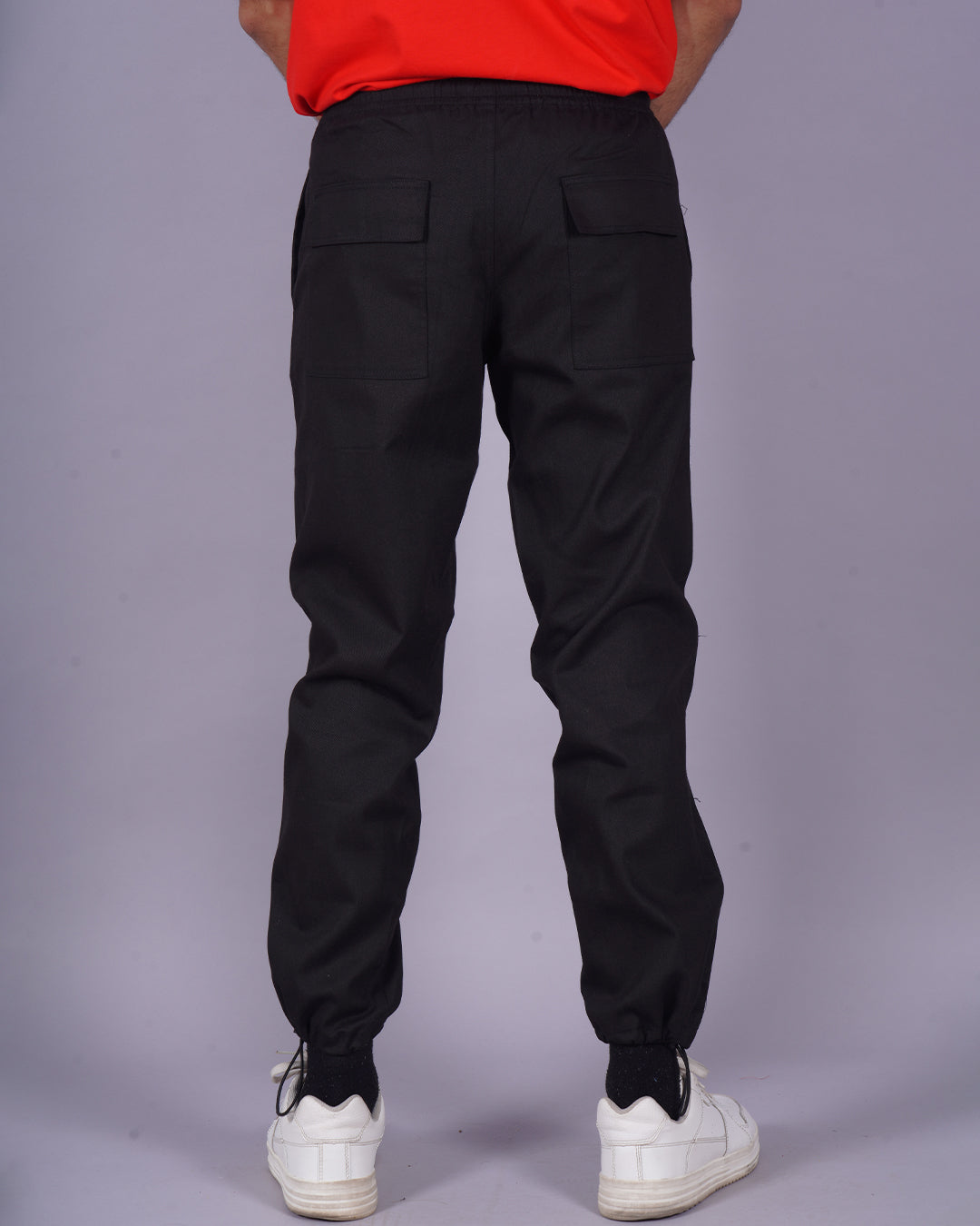 Men Black Adjustable Cargo Pants for Foodies