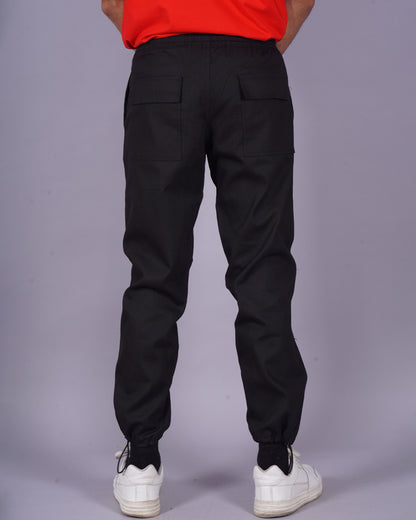 Men Black Adjustable Cargo Pants for Foodies