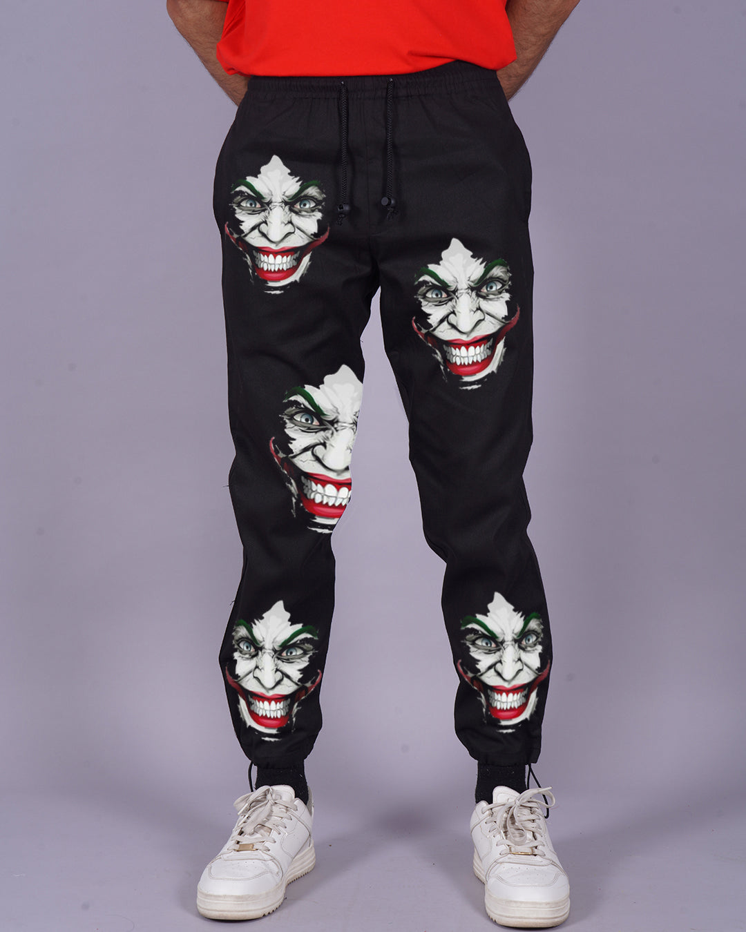 Men's Black Cargo Adjustable Pants - Joker Print