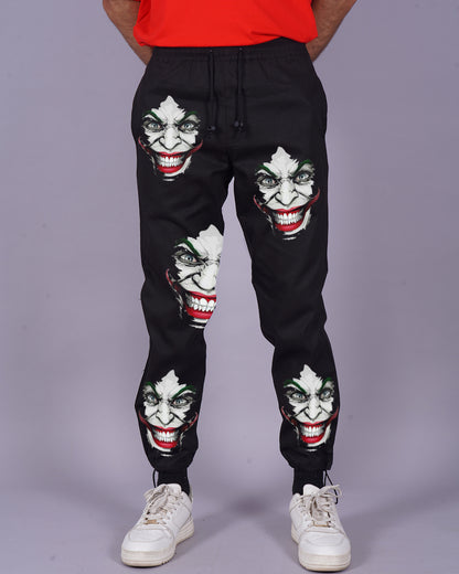 Men's Black Cotton Pants - Joker Print