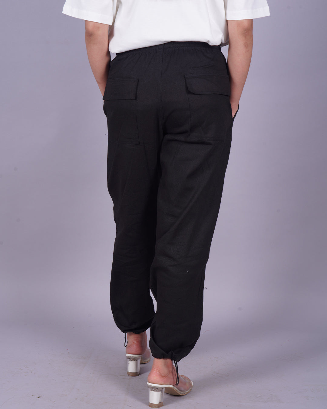 Excuses: Black Adjustable Cargo Pants for Ladies