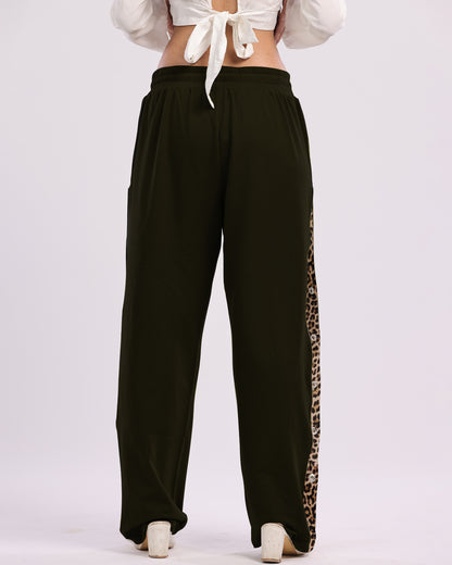 Ladies' Black Cargo Pants with Retro Print Snap Buttons