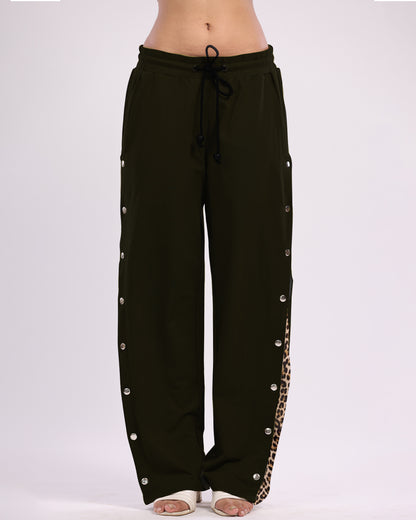 Black Cargo Pants for Women: Snap Button Cotton Trouser