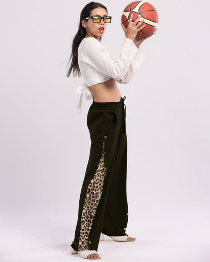 Black Cargo Pants for Women: Snap Button Cotton Trouser