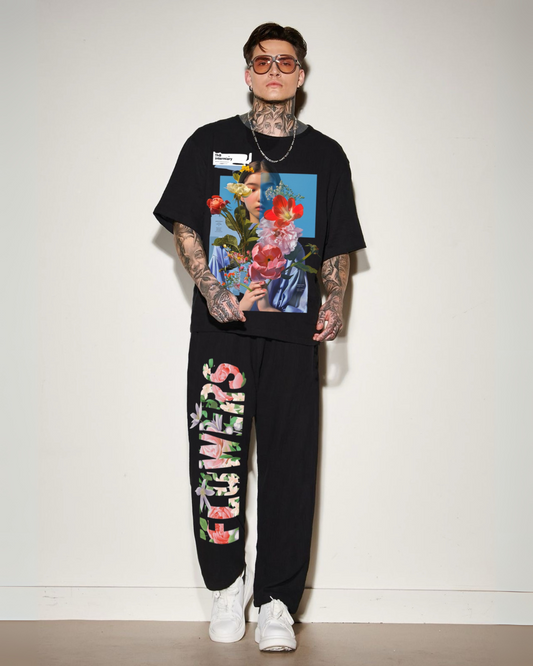 BLOOMING FLORAL  MEN'S CORDSET (BLACK-BLACK )