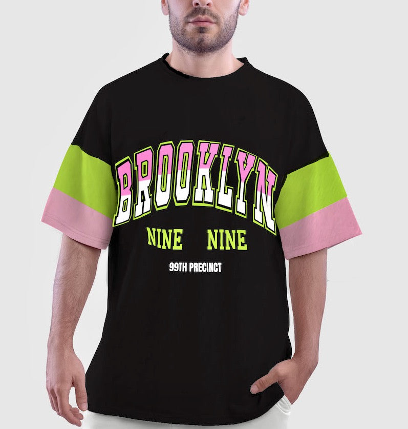 Brooklyn Nine-Nine Black Women's Oversized Tee with Triple Color Sleeves