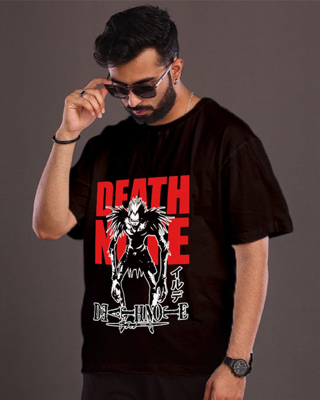 Men's Black  Oversized T-Shirt - Death Note