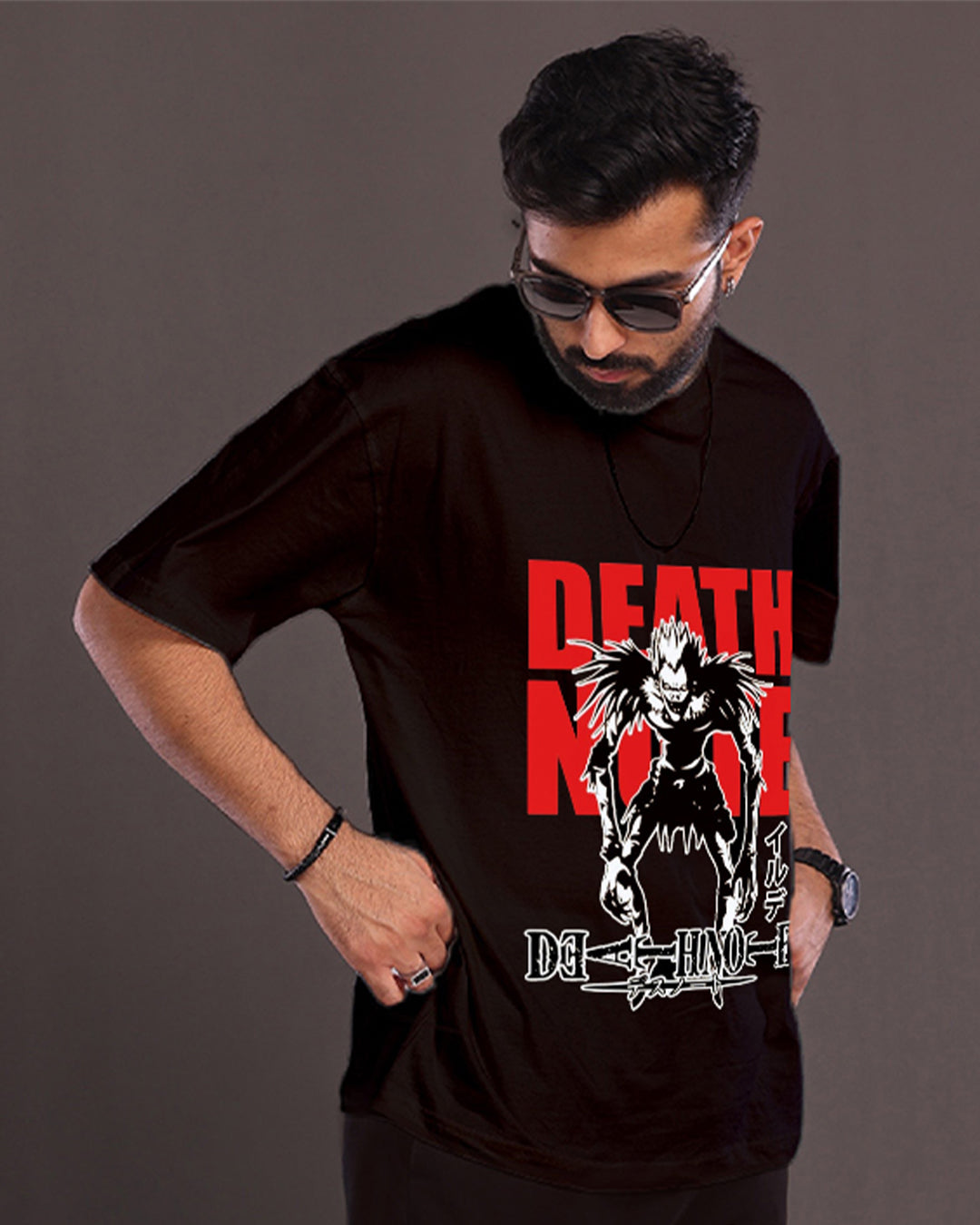 Men's Black  Oversized T-Shirt - Death Note